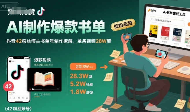 AI制作爆款书单,抖音42粉丝博主书单号制作拆解,单条视频28W赞插图 AI制作爆款书单,抖音42粉丝博主书单号制作拆解,单条视频28W赞