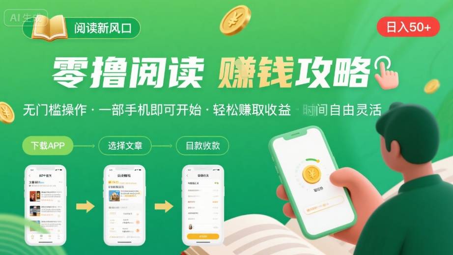零撸阅读新风口，无门槛轻松挣，一部手机，日入 50-3张【揭秘】