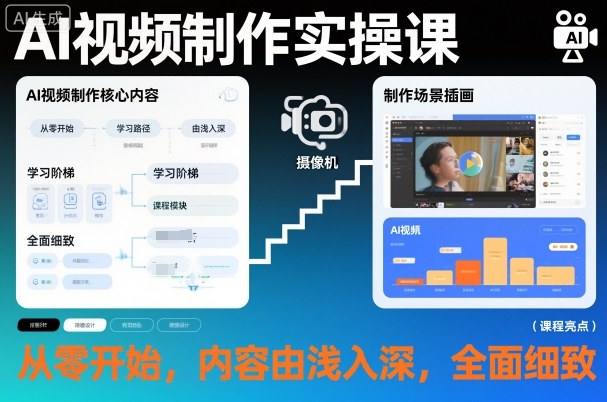 AI视频制作实操课，从零开始，内容由浅入深，全面细致