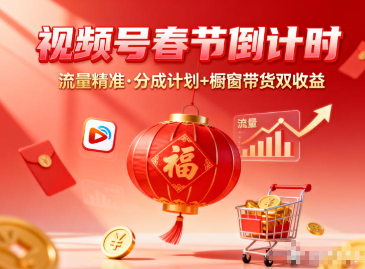 视频号做春节倒计时，流量精准，分成计划+橱窗带货双收益