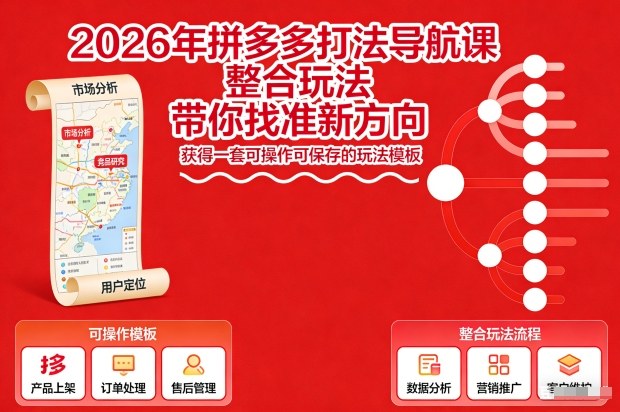 2026年拼多多打法导航课，整合玩法，带你找准新方向，获得一套可操作可保存的玩法模板